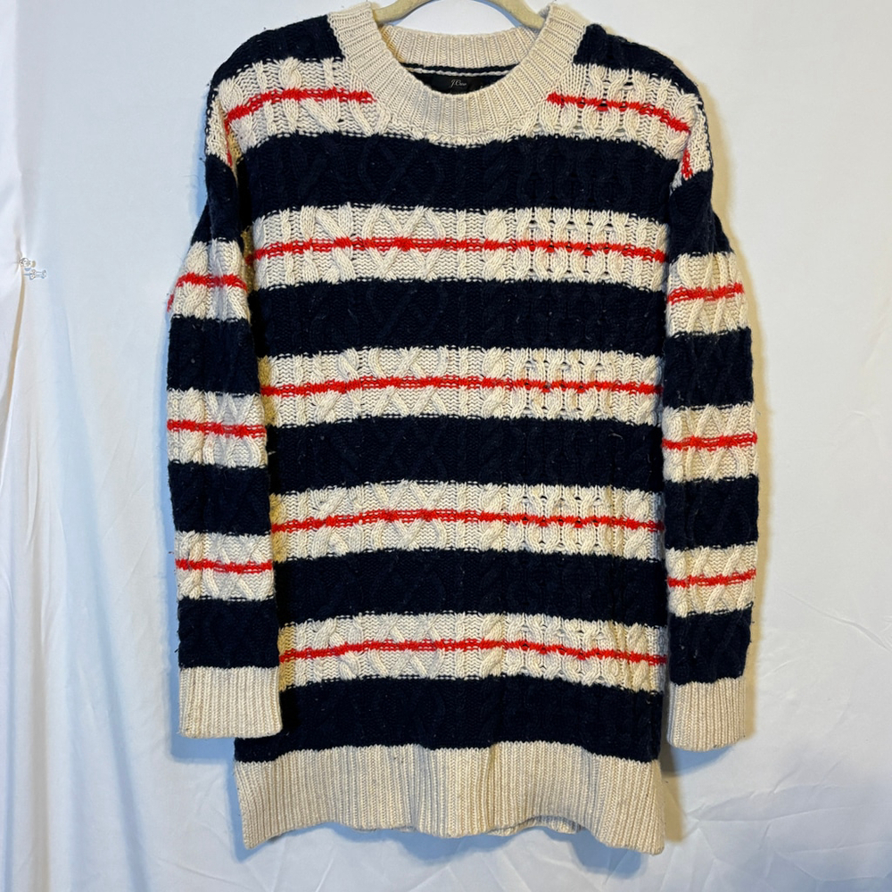 J.Crew Merino Wool Cable Knit Striped Sweater W M 60% Merino Style 4655